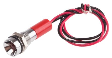 RS PRO Red Panel Mount Indicator, 12V Dc, 8mm Mounting Hole Size, Lead Wires Termination, IP67