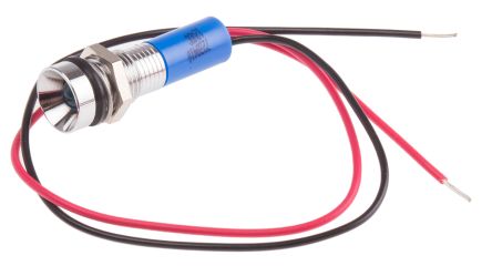 RS PRO Blue Panel Mount Indicator, 12V Dc, 8mm Mounting Hole Size, Lead Wires Termination, IP67