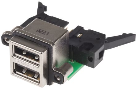 Amphenol ICC Connecteur USB A Femelle Amphenol 2 Ports, Traversant, Angle Droit, Série MUSB