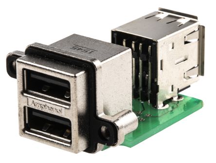 Amphenol ICC Conector USB MUSBC31130, Hembra, 2 Puertos, Ángulo De 90°, Orificio Pasante, 100,0 V., 1.5A, MUSB