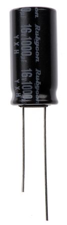 Rubycon YXH, THT Aluminium-Elektrolyt Kondensator 1000μF ±20% / 16V Dc, Ø 10mm X 20mm, Bis 105°C