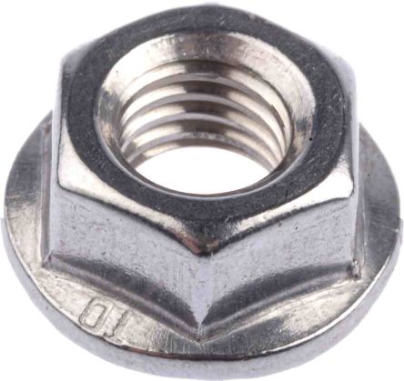 RS PRO, Plain Stainless Steel Flanged Hex Nut, DIN 6923, M8