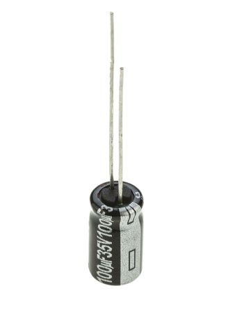 Panasonic NHG, THT Aluminium-Elektrolyt Kondensator 100μF ±20% / 35V Dc, Ø 6.3mm X 11.2mm, Bis 105°C