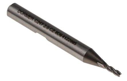 Dormer Weldon立铣刀, 钴高速钢制, 2mm刀直径, 7mm刀长, 6 mm柄直径, 51 mm总长
