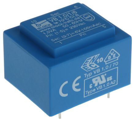 Block Transformateur Pour Circuit Imprimé, 6V C.a., 230V C.a., 1VA, 1 Sortie
