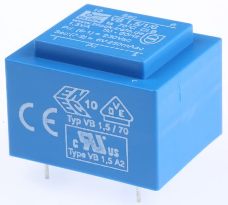 Block Transformateur Pour Circuit Imprimé, 6V C.a., 230V C.a., 1.5VA, 1 Sortie