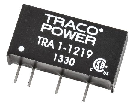TRACOPOWER TRA 1 DC-DC Converter, 9V Dc/ 110mA Output, 10.8 → 13.2 V Dc Input, 1W, Through Hole, +85°C Max Temp