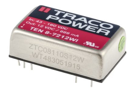 TRACOPOWER TEN 8WI DC/DC-Wandler 8W 72 V Dc IN, 12V Dc OUT / 666mA 1.5kV Dc Isoliert