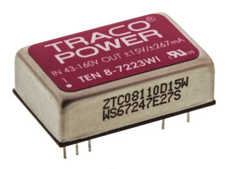 TRACOPOWER TEN 8WI DC/DC-Wandler 8W 72 V Dc IN, ±15V Dc OUT / ±267mA 1.5kV Dc Isoliert