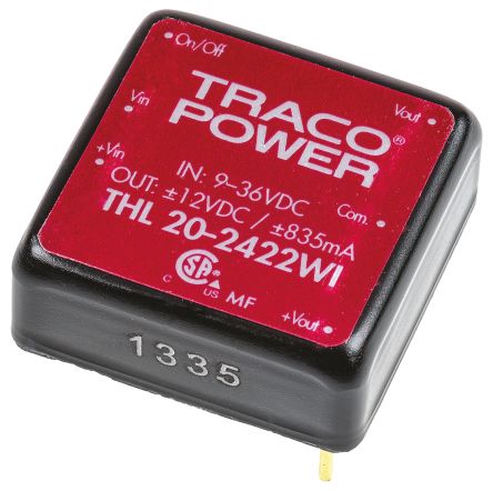 TRACOPOWER Convertisseur DC-DC, THL 20WI, Montage Traversant, 20W, 2 Sorties, ±12V C.c., ±835mA