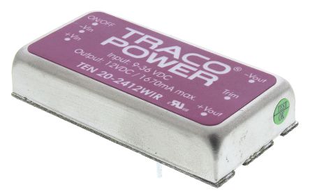 TRACOPOWER TEN 20WIR DC/DC-Wandler 20W 24 V Dc IN, 12V Dc OUT / 1.67A 1.5kV Dc Isoliert