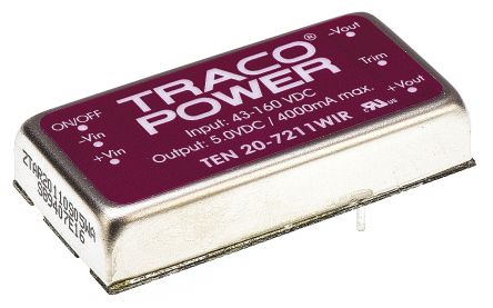 TRACOPOWER TEN 20WIR DC/DC-Wandler 20W 72 V Dc IN, 5V Dc OUT / 4A 1.5kV Dc Isoliert