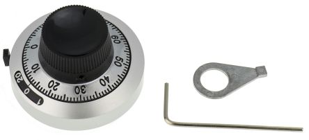 Bourns Potentiometer Drehknopf Schwarz, Verchromt, Zeiger Schwarz Ø 46mm X 24mm, Rund Schaft 6.35mm
