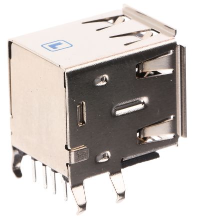 Lumberg USB-Steckverbinder 2.0 A, 2-Port Buchse / 1.0A, THT-Lötanschluss