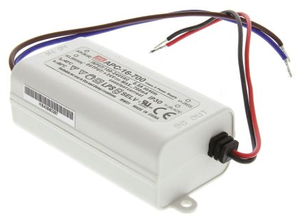 MEAN WELL Driver LED Corriente Constante, IN: 127 → 370 V Dc, 90 → 264 V Ac, OUT: 9 → 24V, 700mA,