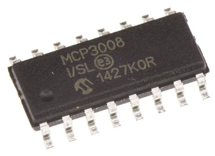 Microchip ADC, MCP3008-I/SL, Octuple, 10 Bits Bits, 200ksps, 16 Broches, SOIC