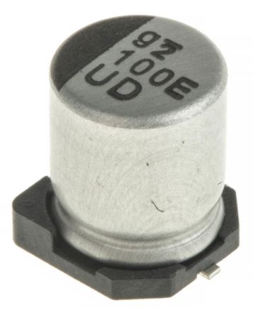 Nichicon UD, SMD Aluminium-Elektrolyt Kondensator 100μF ±20% / 25V Dc, Ø 6.3mm X 7.7mm, Bis 105°C