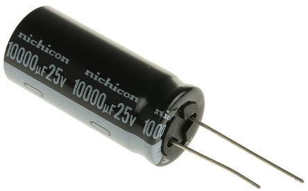 Nichicon Condensador Electrolítico Serie VY, 10000μF, ±20%, 25V Dc, Radial, Orificio Pasante, 18 (Dia.) X 40mm, Paso