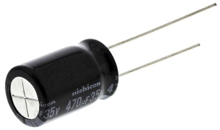 Nichicon Condensador Electrolítico Serie VY, 470μF, ±20%, 35V Dc, Radial, Orificio Pasante, 10 (Dia.) X 16mm, Paso 5mm