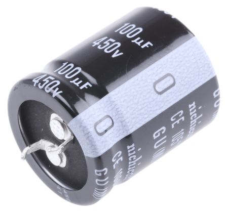Nichicon GU Snap-In Aluminium-Elektrolyt Kondensator 100μF ±20% / 450V Dc, Ø 25mm X 30mm, Bis 105°C