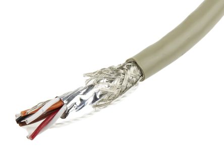 Alpha Wire Pro-Tekt Datenkabel, 4-paarig 0,09 Mm² Ø 5.94mm Folie Und Geflecht Schirmung PVC Isoliert Twisted Pair Grau
