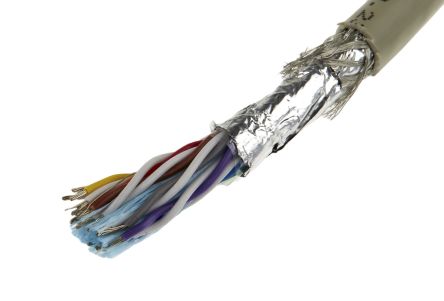 Alpha Wire Pro-Tekt Datenkabel, 9-paarig 0,23 Mm² Ø 9.12mm Folie Und Geflecht Schirmung PVC Isoliert Twisted Pair Grau