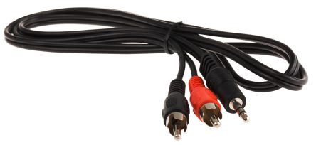 RS PRO Male 3.5mm Stereo Jack to Male RCA x 2 Aux Cable, Black, 1.5m