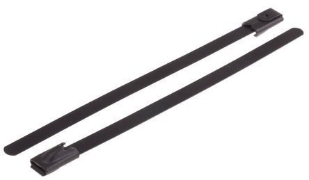 RS PRO Cable Tie, Roller Ball, 100mm X 4.6 Mm, Black Polyester Coated Stainless Steel, Pk-100