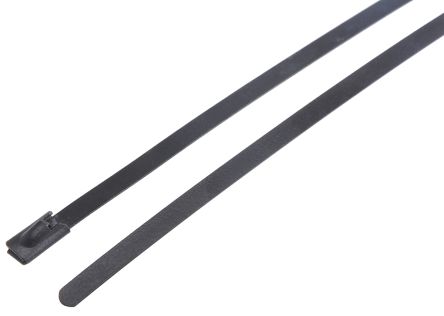 RS PRO Edelstahl Mit Polyesterbeschichtung Kabelbinder Mit Kugelverschluss Schwarz 4,6 Mm X 840mm, 100 Stück