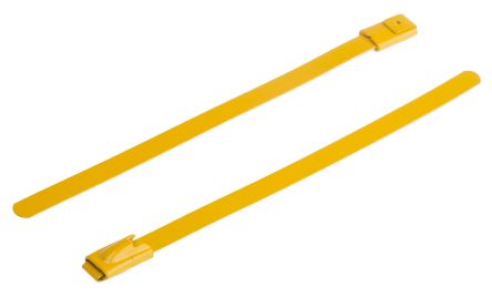 RS PRO Edelstahl Mit Polyesterbeschichtung Kabelbinder Mit Kugelverschluss Gelb 4,6 Mm X 100mm, 100 Stück