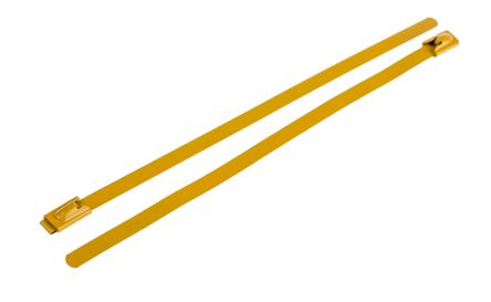 RS PRO Edelstahl Mit Polyesterbeschichtung Kabelbinder Mit Kugelverschluss Gelb 4,6 Mm X 150mm, 100 Stück