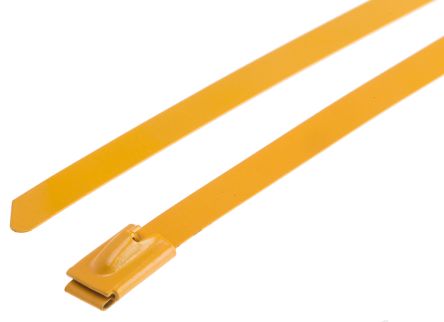 RS PRO Edelstahl Mit Polyesterbeschichtung Kabelbinder Mit Kugelverschluss Gelb 7,9 Mm X 360mm, 100 Stück