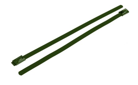 RS PRO 电缆扎带, 聚酯涂层不锈钢, 滚珠, 200mm长x4.6 mm宽, 绿色