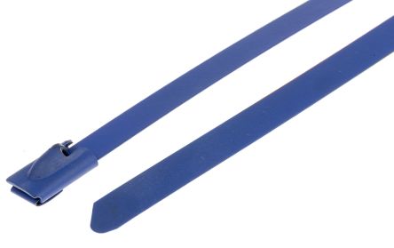 RS PRO Edelstahl Mit Polyesterbeschichtung Kabelbinder Mit Kugelverschluss Blau 4,6 Mm X 125mm, 100 Stück