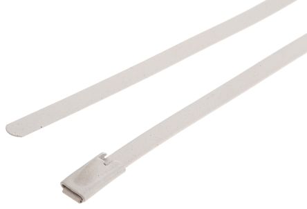 RS PRO Cable Tie, Roller Ball, 150mm X 4.6 Mm, White Polyester Coated Stainless Steel, Pk-100