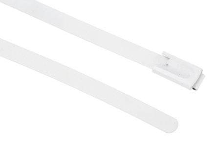 RS PRO Edelstahl Mit Polyesterbeschichtung Kabelbinder Mit Kugelverschluss Weiß 4,6 Mm X 200mm, 100 Stück