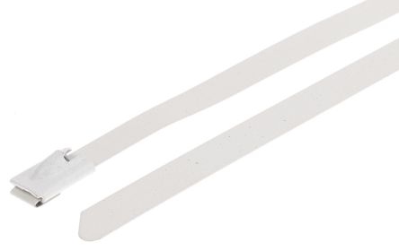 RS PRO 电缆扎带, 聚酯涂层不锈钢, 滚珠, 360mm长x7.9 mm宽, 白色