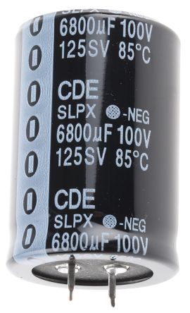 Cornell-Dubilier SLPX Snap-In Aluminium-Elektrolyt Kondensator 6800μF ±20% / 100V Dc, Ø 35mm X 50mm, +85°C