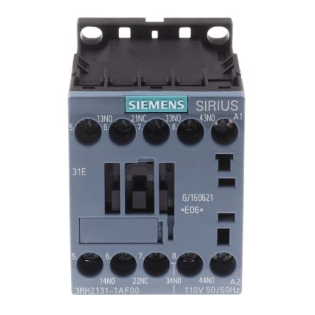 Siemens Contactor SIRIUS Innovation 3RH2 De 4 Polos, 3NO + 1NC, 10 A, Bobina 110 Vac