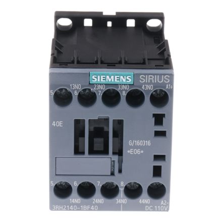 Siemens Contattore, Serie 3RH2, 4 Poli, 4 NA, 10 A, Bobina 110 V C.c.