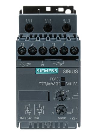 Siemens Arrancador Suave SIRIUS 3RW30, 6,5 A, 480 V Ac, 3 KW, Trifásico, IP20