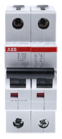ABB S200 MCB Leitungsschutzschalter Typ C, 2-polig 25A 400V, Abschaltvermögen 6 KA System Pro M Compact