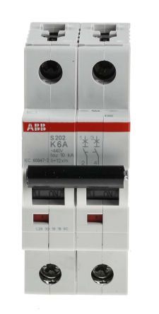 ABB S200 MCB Leitungsschutzschalter Typ K, 2-polig 6A 400V, Abschaltvermögen 6 KA System Pro M Compact