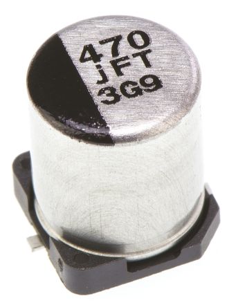 Panasonic, SMD Aluminium-Elektrolyt Kondensator 470μF ±20% / 6.3V Dc, Ø 6.3mm X 7.7mm, Bis 105°C