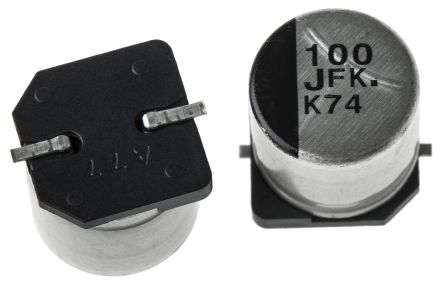 Panasonic Condensador Electrolítico Serie FK SMD, 100μF, ±20%, 63V Dc, Mont. SMD, 10 (Dia.) X 10.2mm, Paso 4.6mm