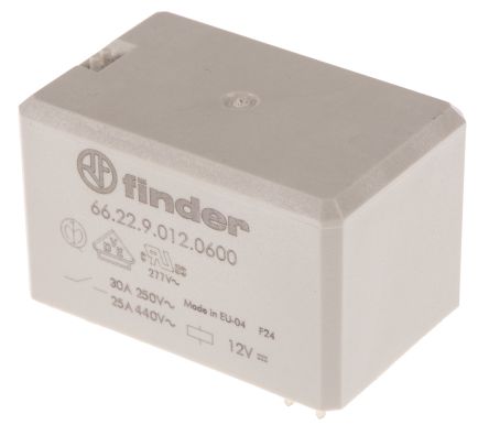 Finder PCB Mount Power Relay, 12V Dc Coil, 50A Switching Current, DPST