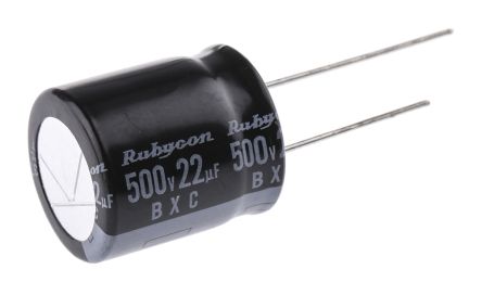 Rubycon BXC, THT Aluminium-Elektrolyt Kondensator 22μF ±20% / 500V Dc, Ø 18mm X 20mm, Bis 105°C