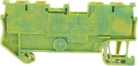 Phoenix Contact PT 1.5/S-QUATTRO-PE Schutzleiterklemme Einfach Grün/Gelb, 0.14 → 1.5mm²