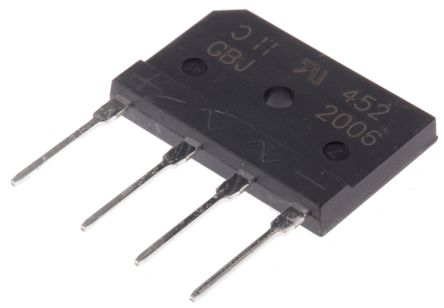 DiodesZetex Brückengleichrichter, 1-phasig 20A 600V THT 1.05V GBJ 4-Pin 500μA Siliziumverbindung