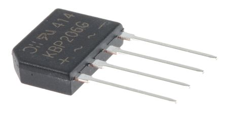 DiodesZetex Brückengleichrichter, 1-phasig 2A 600V THT 1.1V KBP 4-Pin 500μA